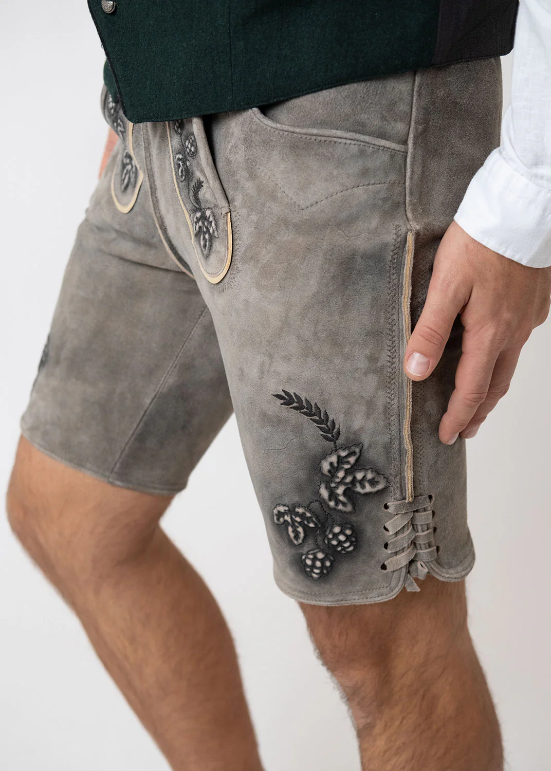 Lederhose "Reinheitsgebot" - graubraun/grün - Image 3