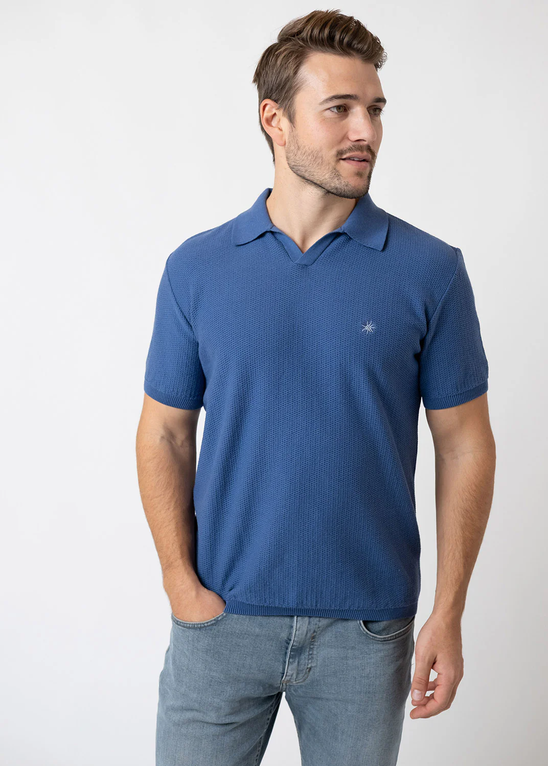 Poloshirt "Edelweiß Strick" - blaugrau - Image 3
